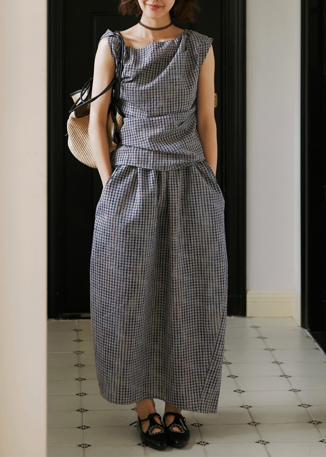 Ensemble deux pièces à carreaux asymétriques, nouvelle collection été 2025 - TrendAura