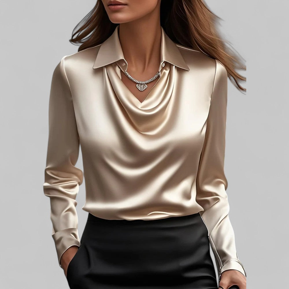Draped Collared Regular Fit Blouse for Women – Elegant Business Casual Style