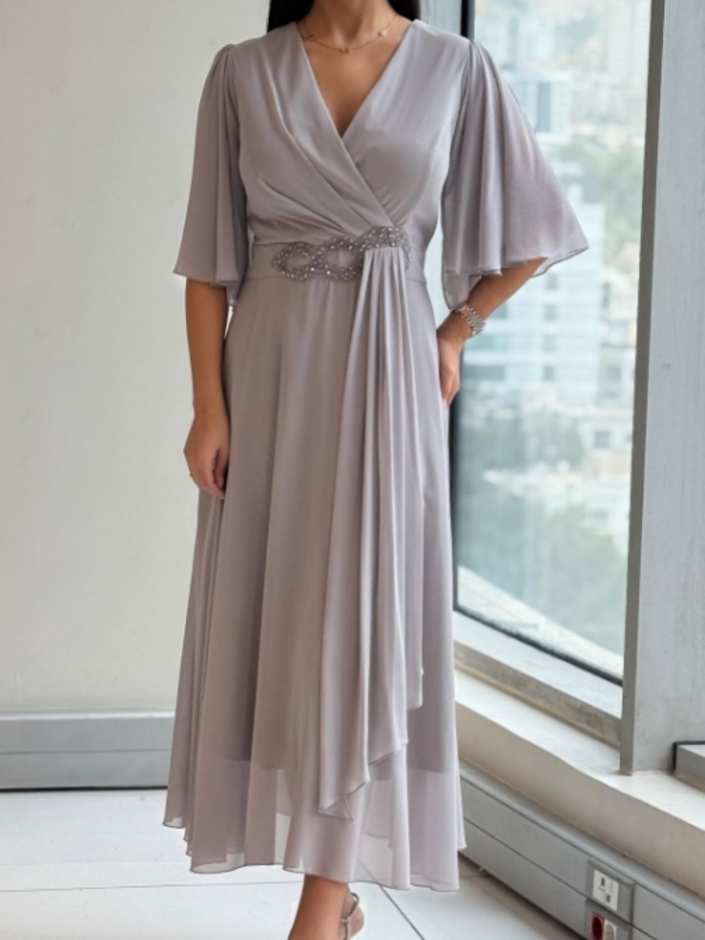 Women's V-neck Maxi Dress with Flowing Design and Adjustable Straps - TrendAura