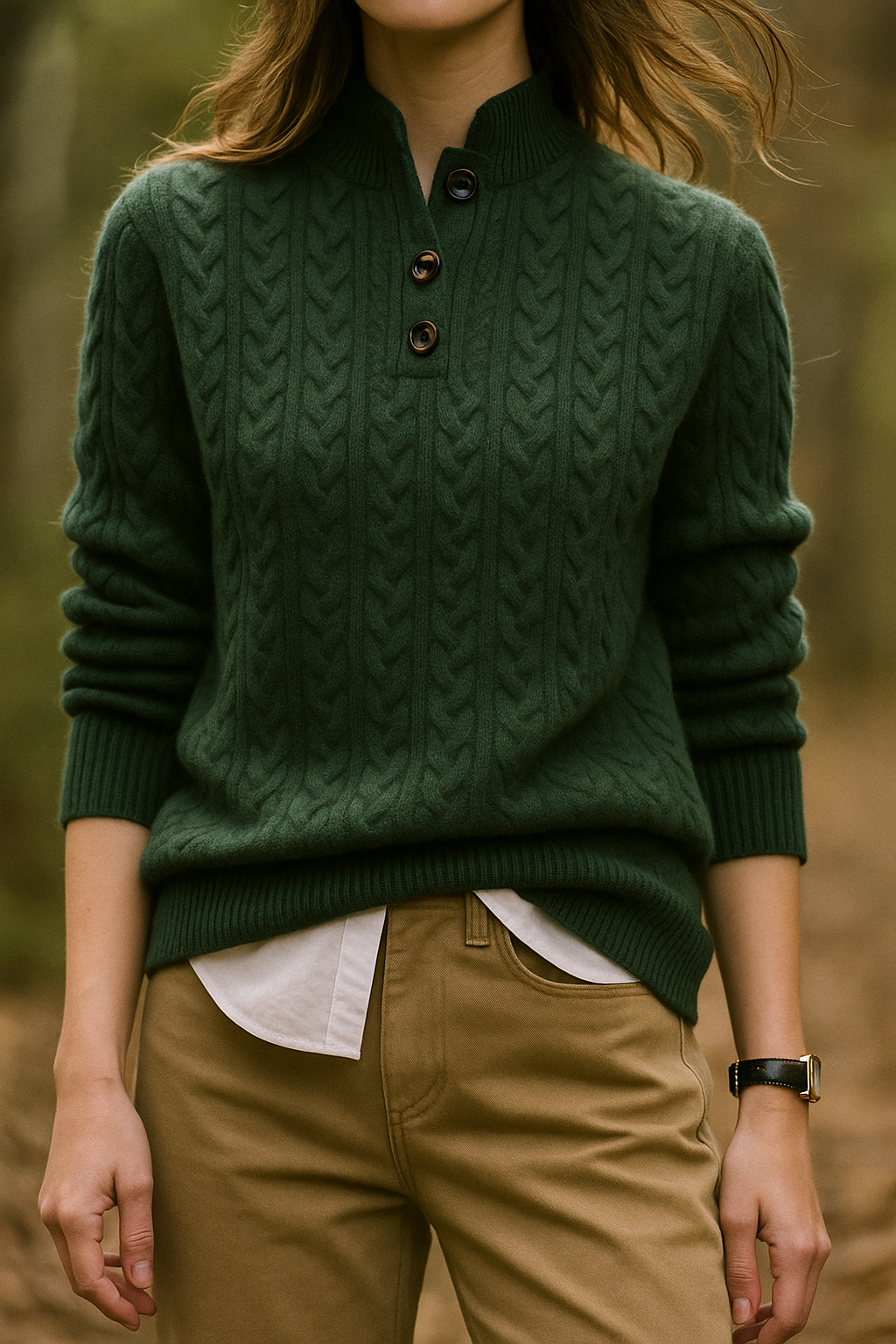 Women’s Sweater - Soft Knit - Funnel Neck - Cable Knit Pattern