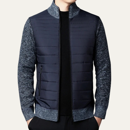 Mens Quilted Zip Up Cardigan With Padded Front And Knitted Sleeves For Versatile Everyday Wear