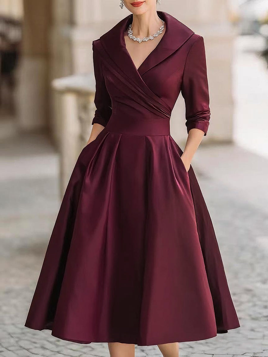 Women's Evening Midi Dress | Wrap Collar
