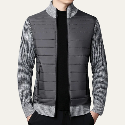 Mens Quilted Zip Up Cardigan With Padded Front And Knitted Sleeves For Versatile Everyday Wear