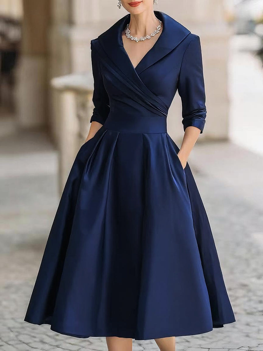 Women's Evening Midi Dress | Wrap Collar