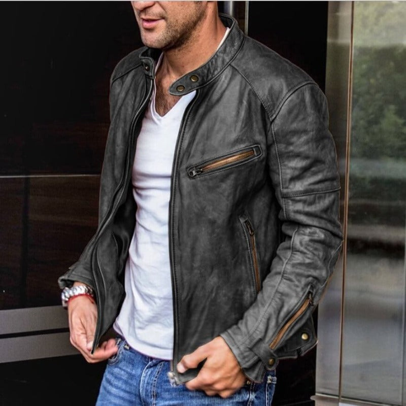 Versatile weather-resistant leather jacket for men