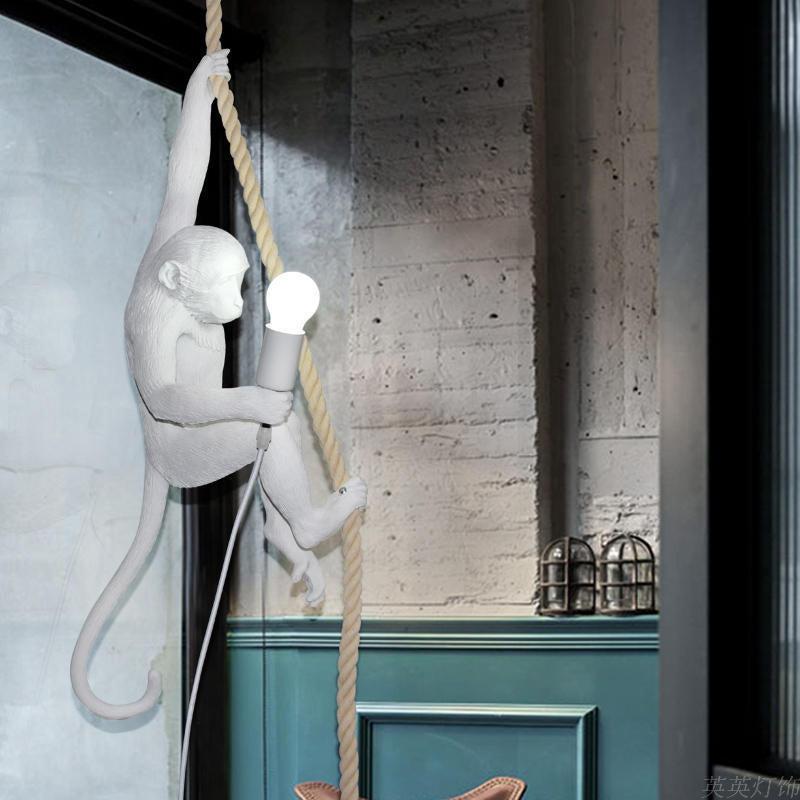 Resin monkey pendant lamp with rope details