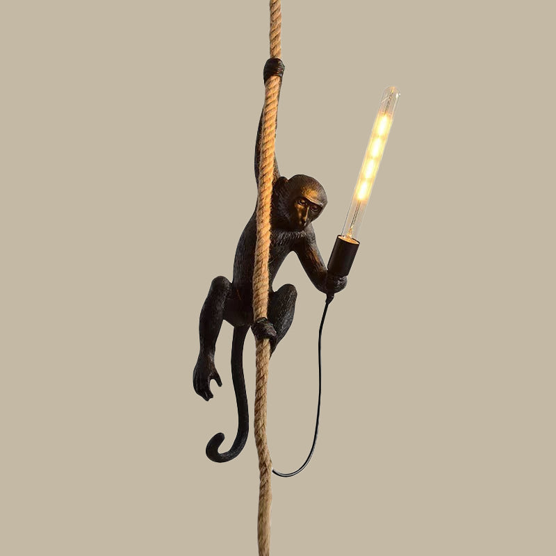 Resin monkey pendant lamp with rope details