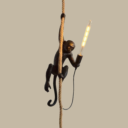 Resin monkey pendant lamp with rope details