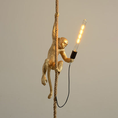 Resin monkey pendant lamp with rope details