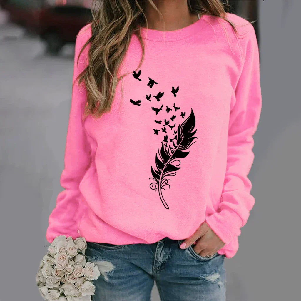 Women’s Sweatshirt – Cotton Blend – Relaxed Fit – Crew Neck – Graphic Print Front