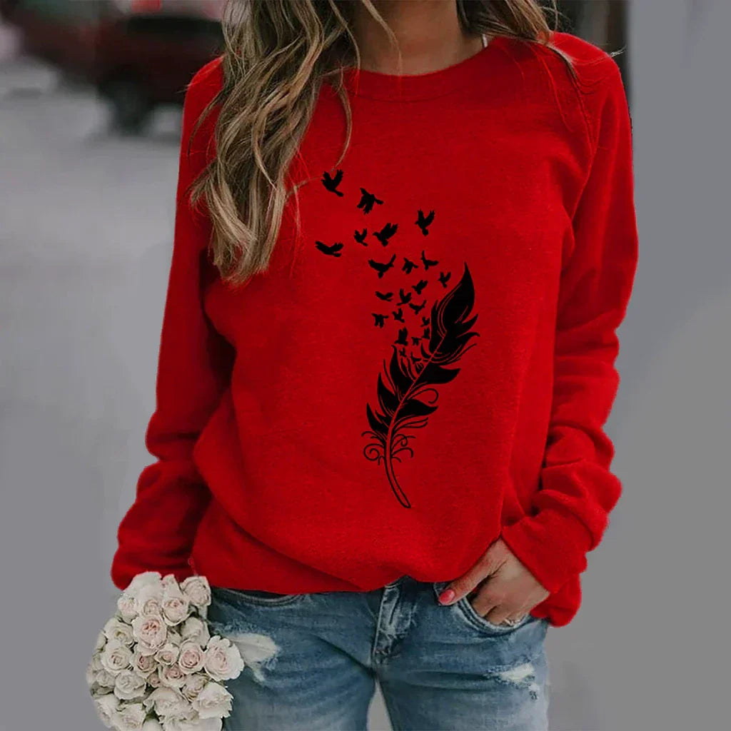 Women’s Sweatshirt – Cotton Blend – Relaxed Fit – Crew Neck – Graphic Print Front