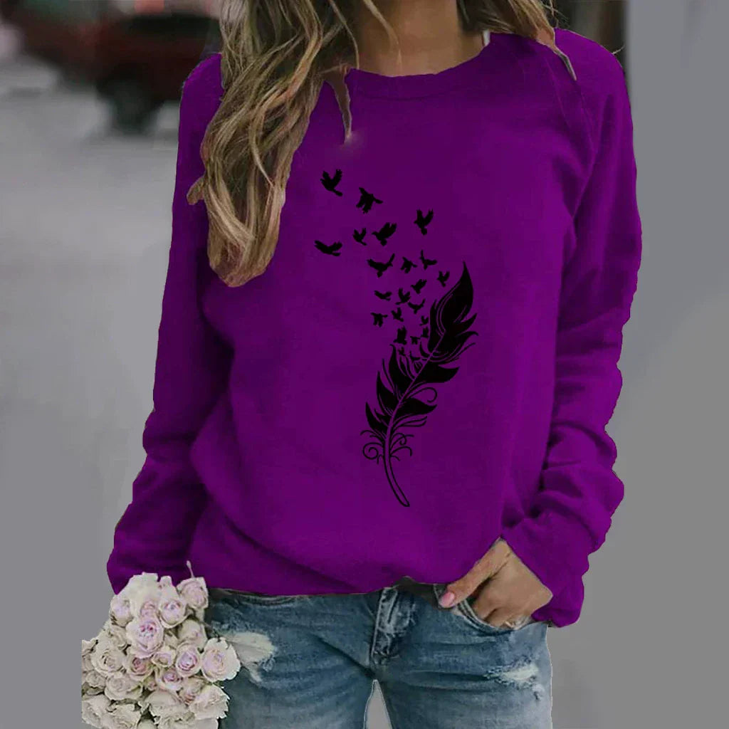 Women’s Sweatshirt – Cotton Blend – Relaxed Fit – Crew Neck – Graphic Print Front