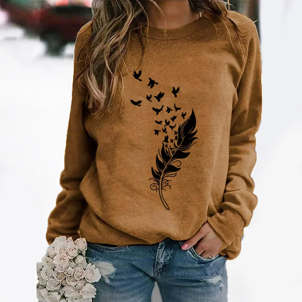Women’s Sweatshirt – Cotton Blend – Relaxed Fit – Crew Neck – Graphic Print Front
