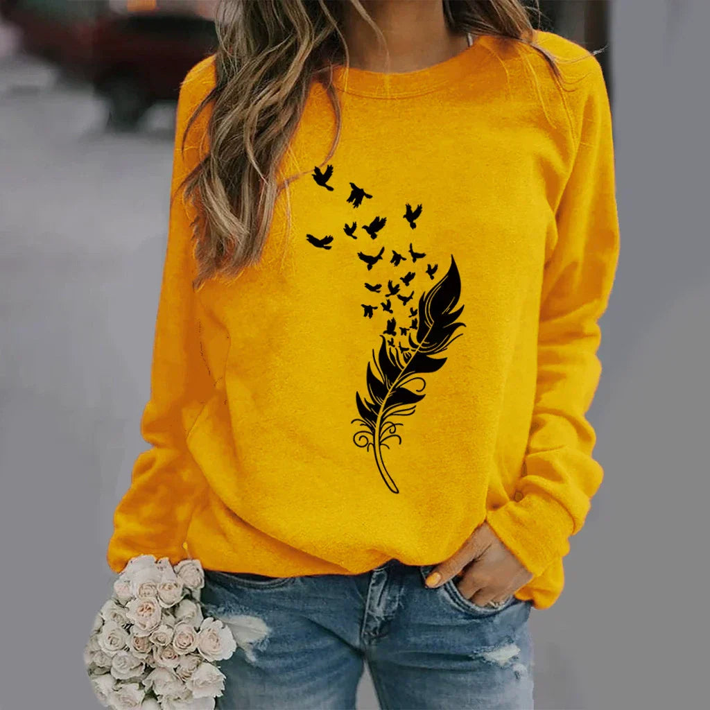 Women’s Sweatshirt – Cotton Blend – Relaxed Fit – Crew Neck – Graphic Print Front
