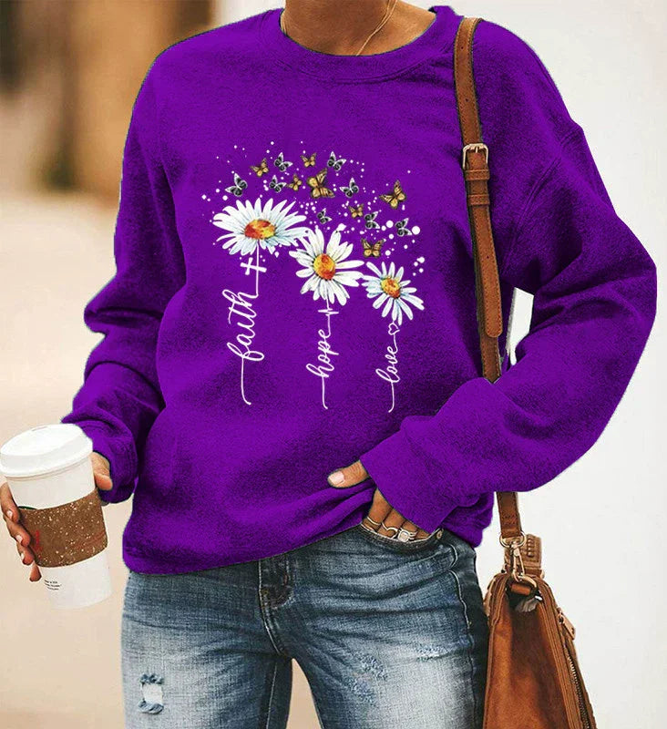 Women’s Sweatshirt – Relaxed Fit – Cotton Blend – Crewneck Long Sleeve with Print