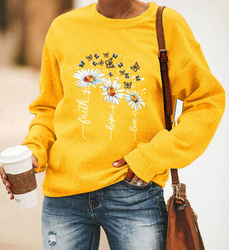 Women’s Sweatshirt – Relaxed Fit – Cotton Blend – Crewneck Long Sleeve with Print