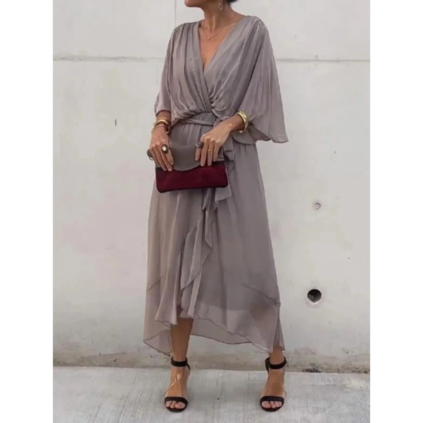 Women V-Neck Dress | Stylish Silk Chiffon