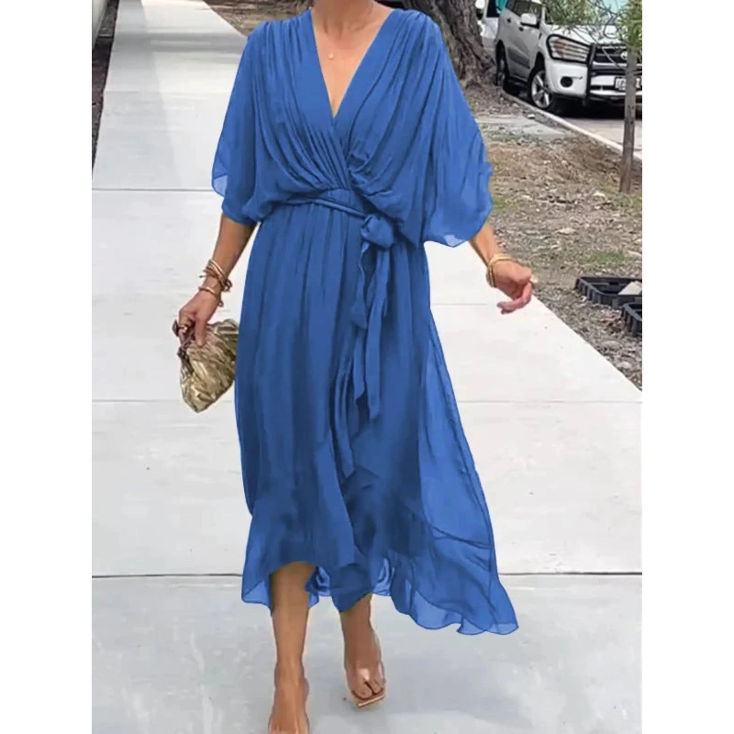 Women V-Neck Dress | Stylish Silk Chiffon