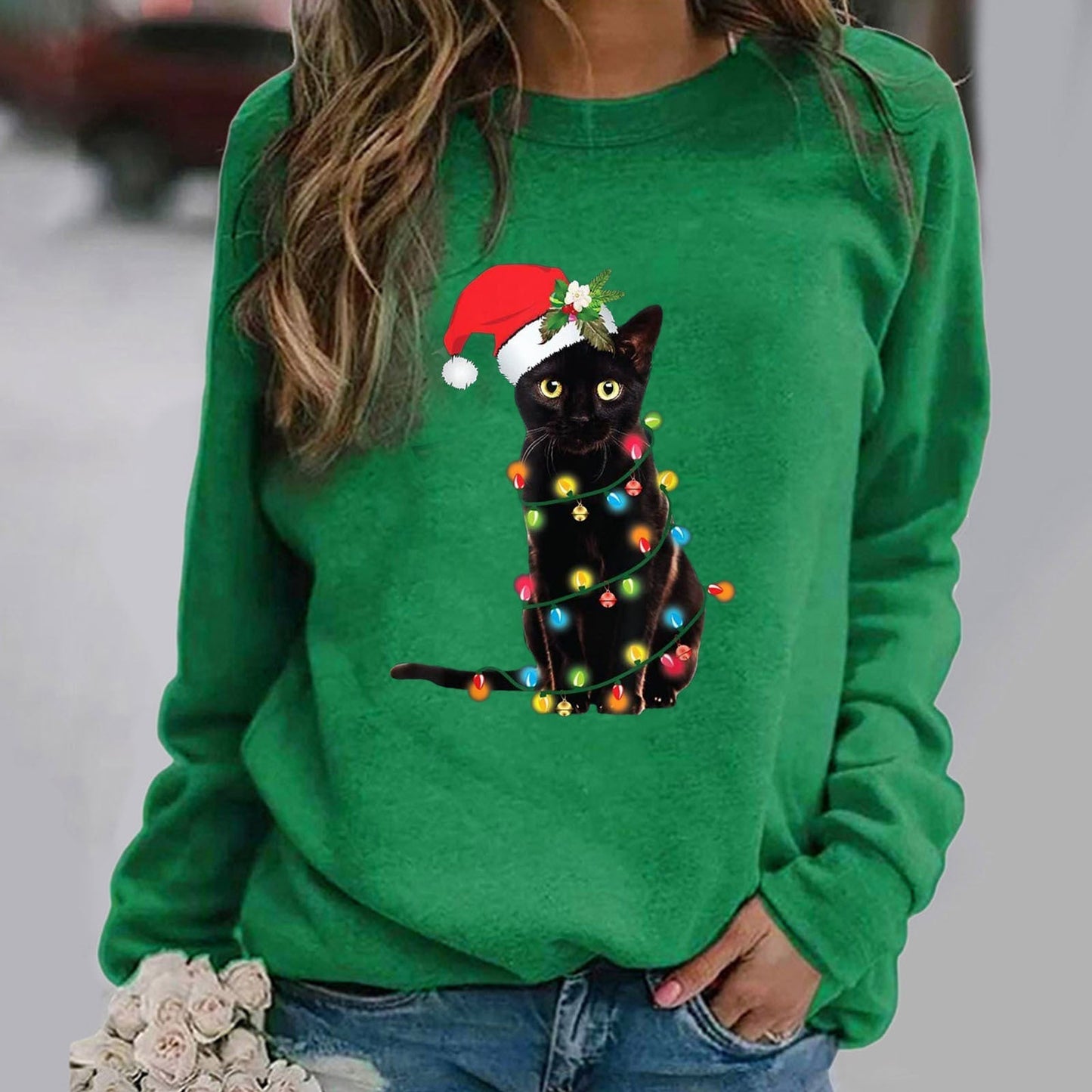 Women’s Sweatshirt – Cotton Blend – Relaxed Fit – Crew Neck Long Sleeve Graphic