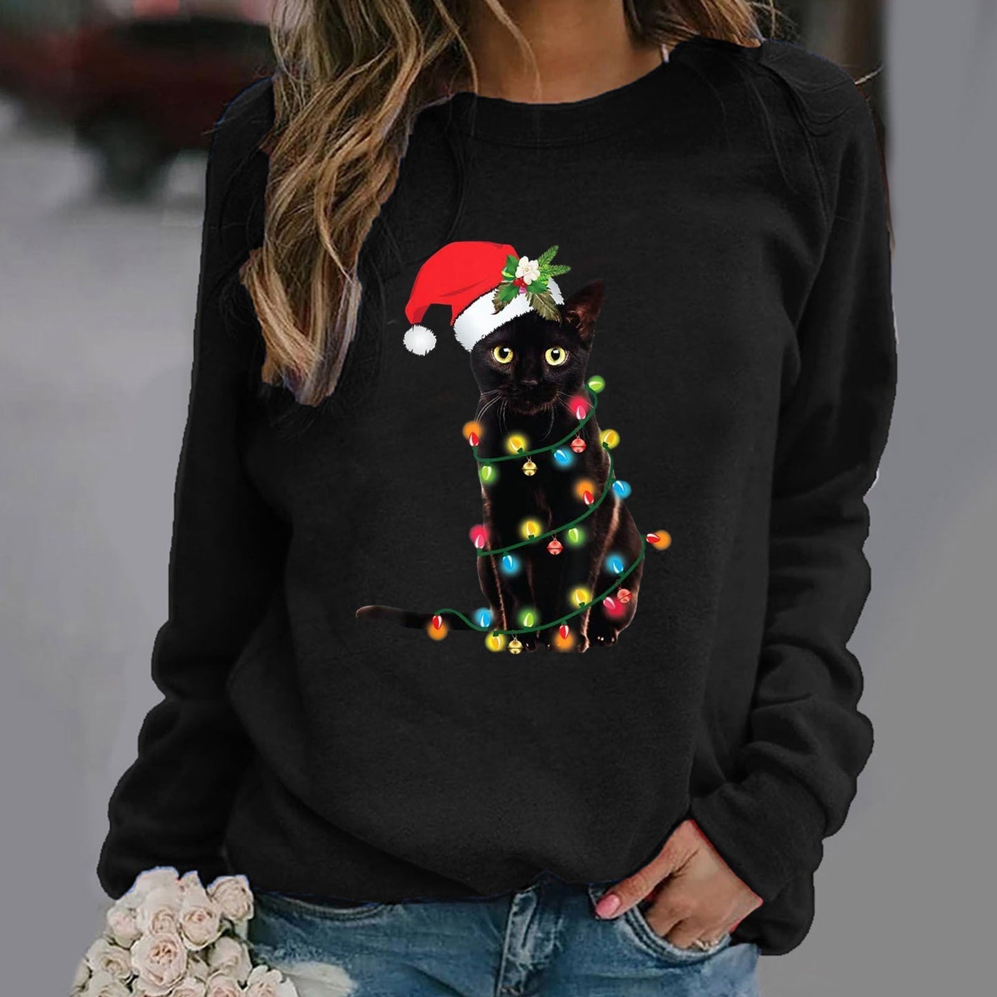 Women’s Sweatshirt – Cotton Blend – Relaxed Fit – Crew Neck Long Sleeve Graphic