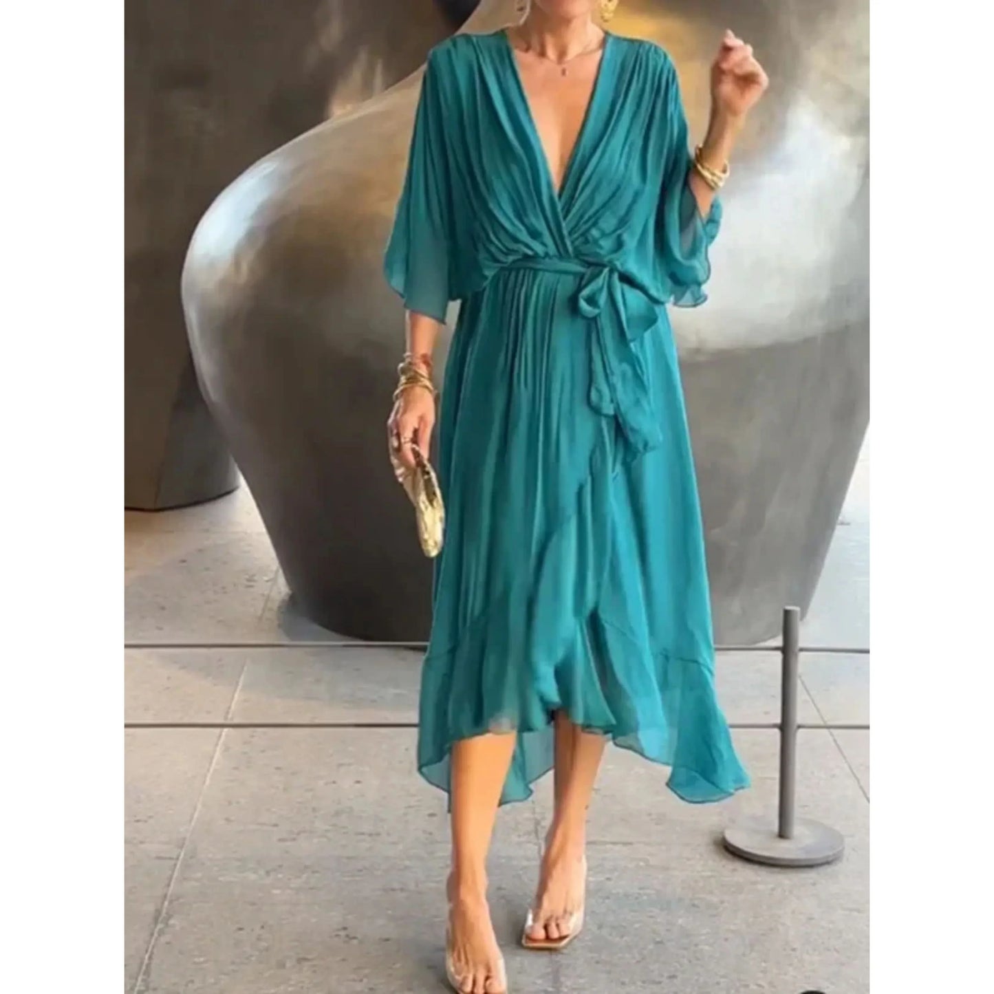 Women V-Neck Dress | Stylish Silk Chiffon