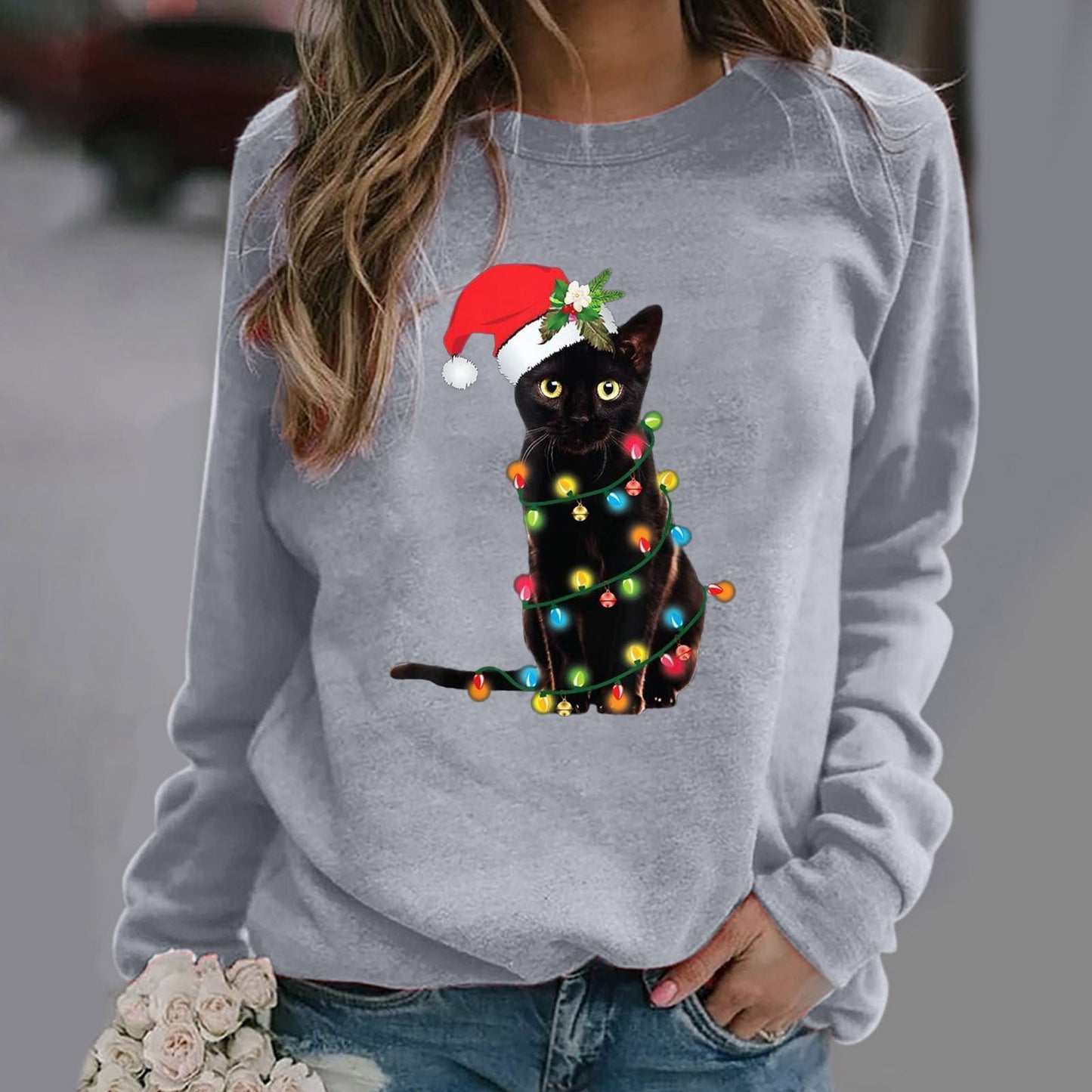 Women’s Sweatshirt – Cotton Blend – Relaxed Fit – Crew Neck Long Sleeve Graphic