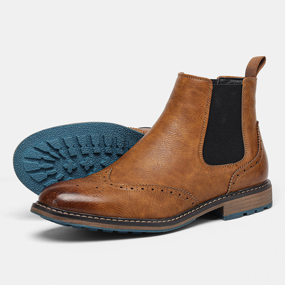 Leather Chelsea Boots For Men With Elastic Sides And Brogue Details For Timeless Versatile Style
