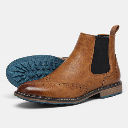 Leather Chelsea Boots For Men With Elastic Sides And Brogue Details For Timeless Versatile Style