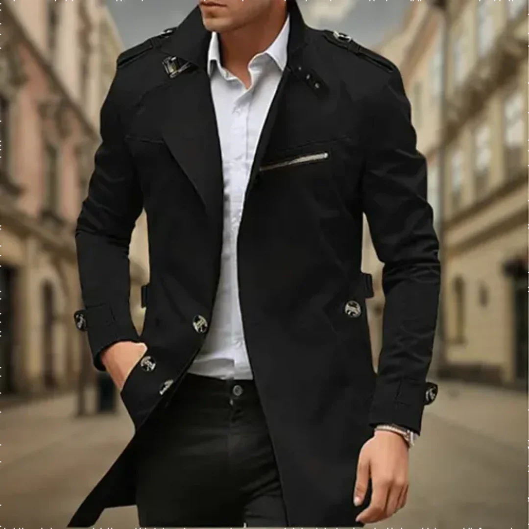 Lilian Long Coat For Men Chic Look And Confidence With Structured Cut And Details