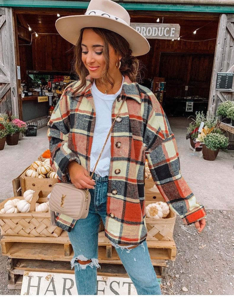Women’s Wrap Blouse – Relaxed Fit – Flannel-Like Texture – Checkered – Button Front