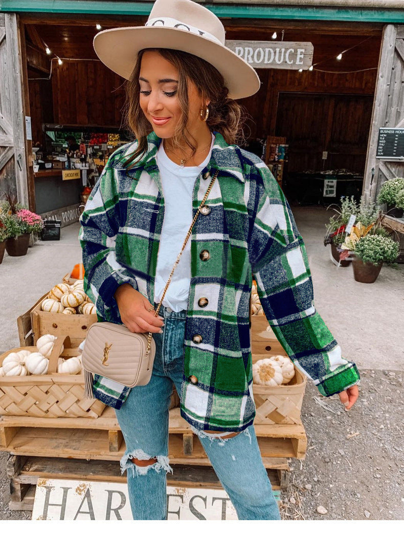 Women’s Wrap Blouse – Relaxed Fit – Flannel-Like Texture – Checkered – Button Front