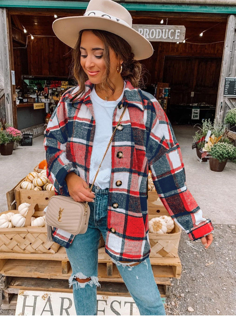 Women’s Wrap Blouse – Relaxed Fit – Flannel-Like Texture – Checkered – Button Front