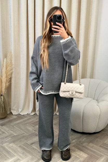 Women's knit two-piece set with sweater and pants
