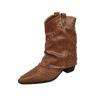 Women's Western-Style Boots with Studded Detail and Mid-Height