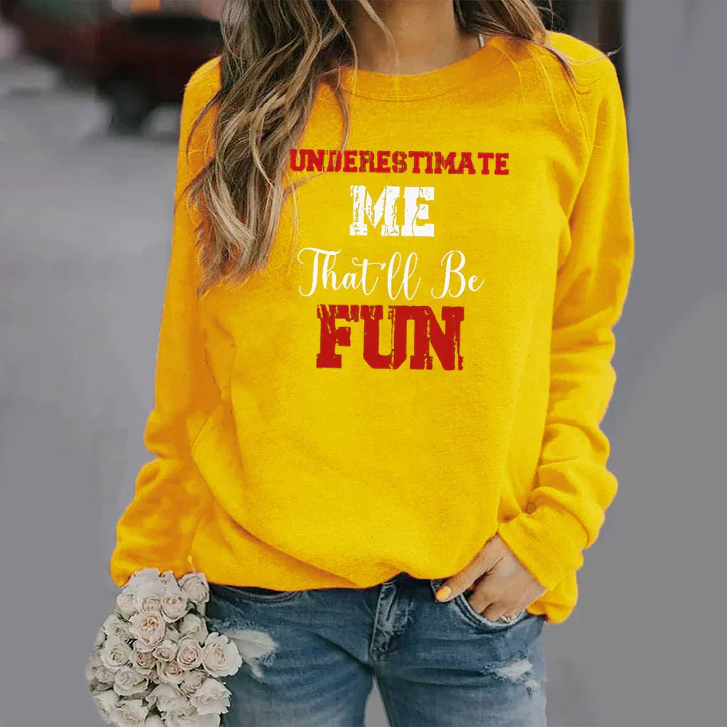Women’s Sweatshirt – Relaxed Fit – Cotton Blend – Crew Neck – Letter Print Long Sleeve