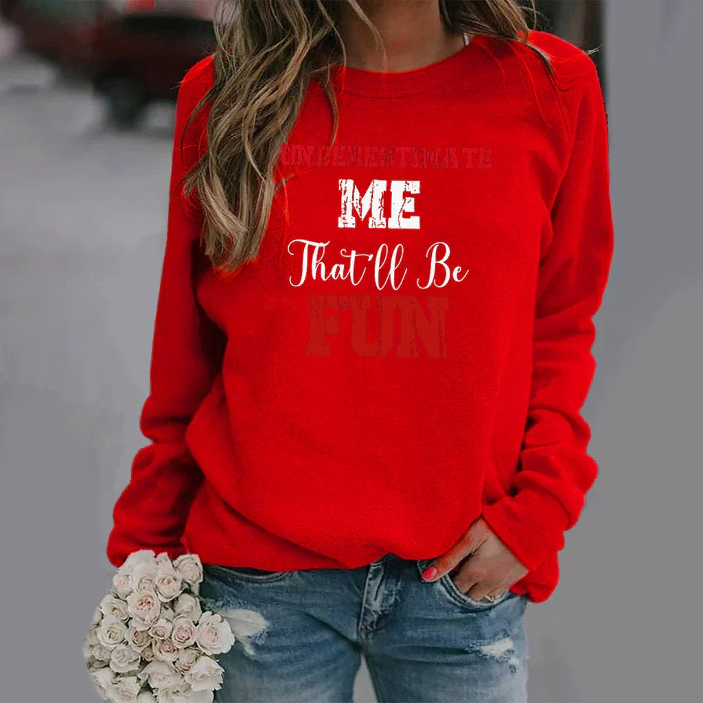 Women’s Sweatshirt – Relaxed Fit – Cotton Blend – Crew Neck – Letter Print Long Sleeve