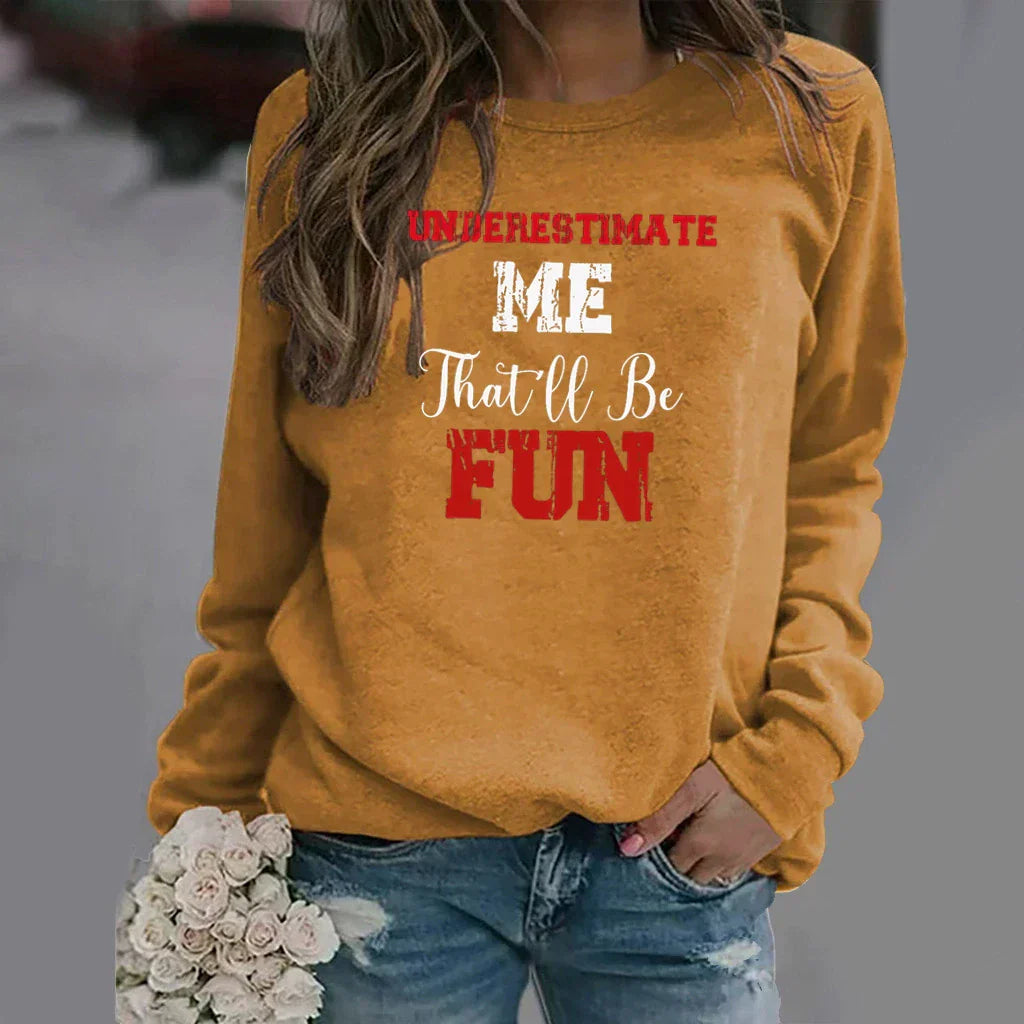 Women’s Sweatshirt – Relaxed Fit – Cotton Blend – Crew Neck – Letter Print Long Sleeve