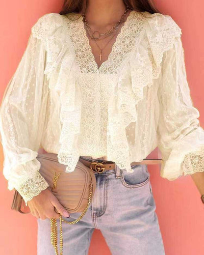 Manon Patchwork Shirt For Women Elegant Breathable Soft Fabric With Feminine Details