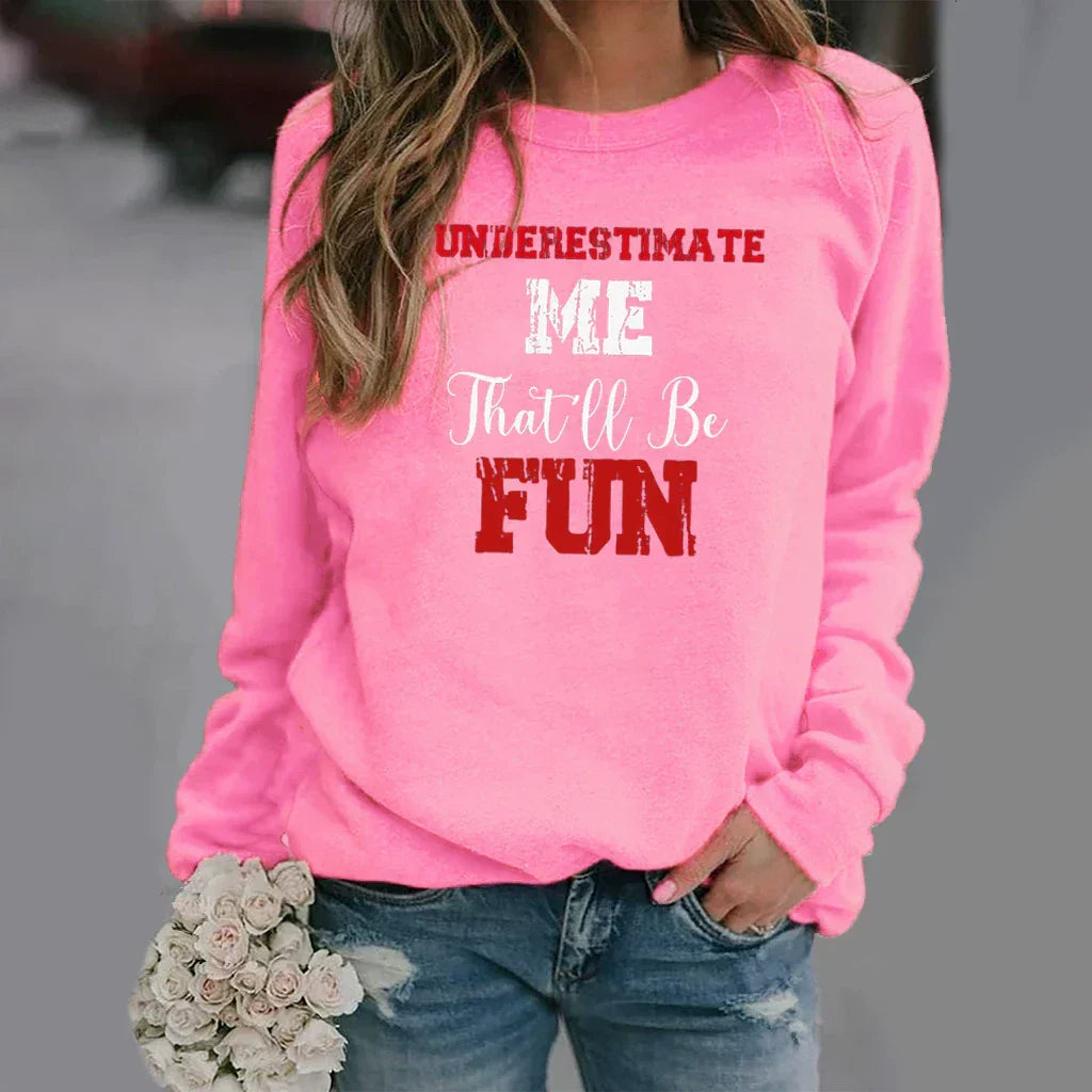 Women’s Sweatshirt – Relaxed Fit – Cotton Blend – Crew Neck – Letter Print Long Sleeve