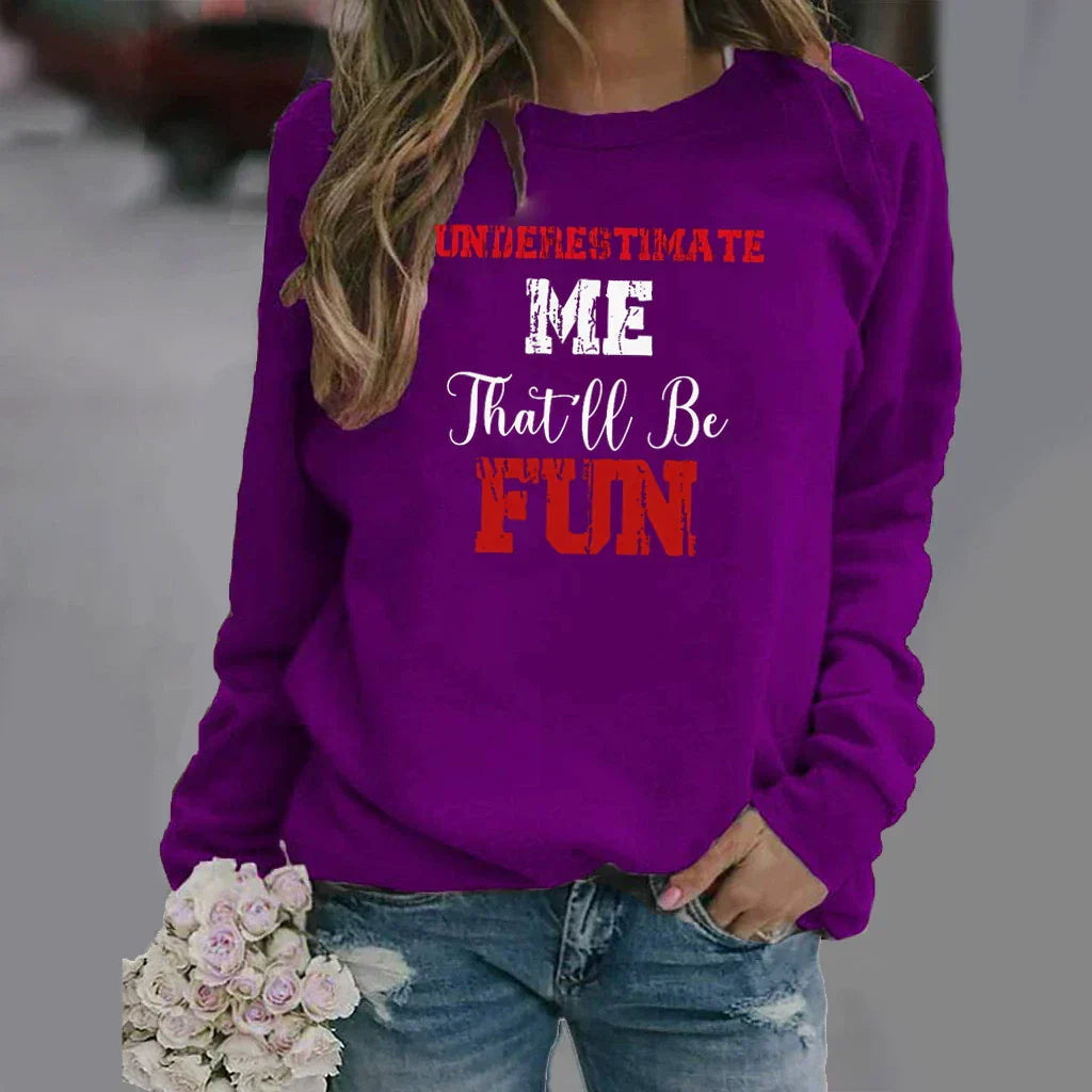 Women’s Sweatshirt – Relaxed Fit – Cotton Blend – Crew Neck – Letter Print Long Sleeve