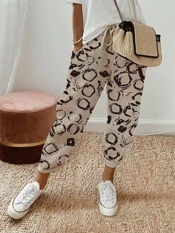 Sandra - Casual printed cotton and linen pants