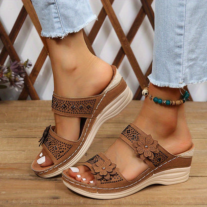 Women's Wedge Slides with Comfortable Footbed and Adjustable Strap