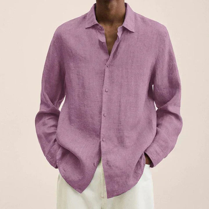 Mens Lightweight Linen Shirt Classic Fit Long Sleeve With Button Closure Breathable Summer Everyday Style