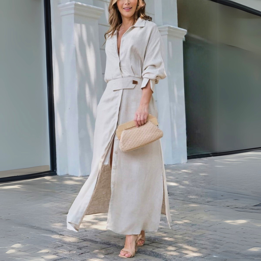 Women's V-Neck Maxi Dress with Flowing Design and Versatile Style - TrendAura