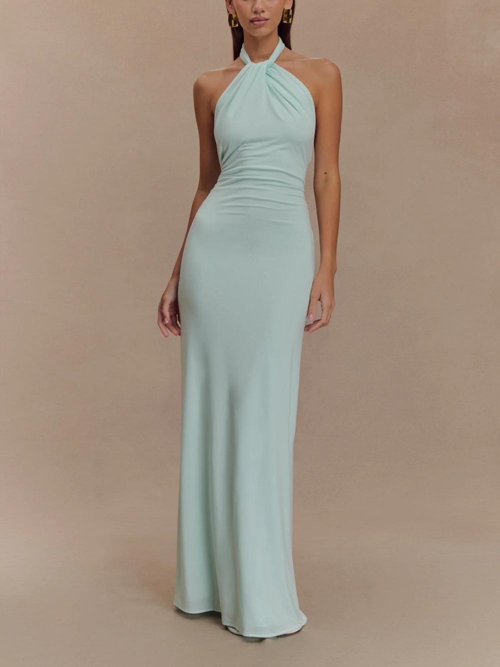 Women's Halter Maxi Dress with Flowing Design and Adjustable Neckline - TrendAura