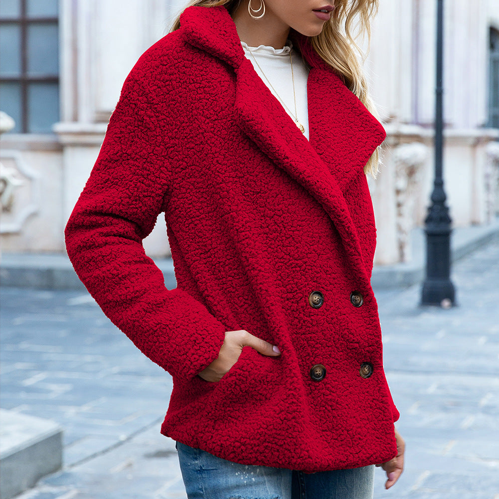 Fluffy Casual Winter Coat For Women With Wide Collar And Button Closure Soft Polyester Lining For Warmth And Chic Style
