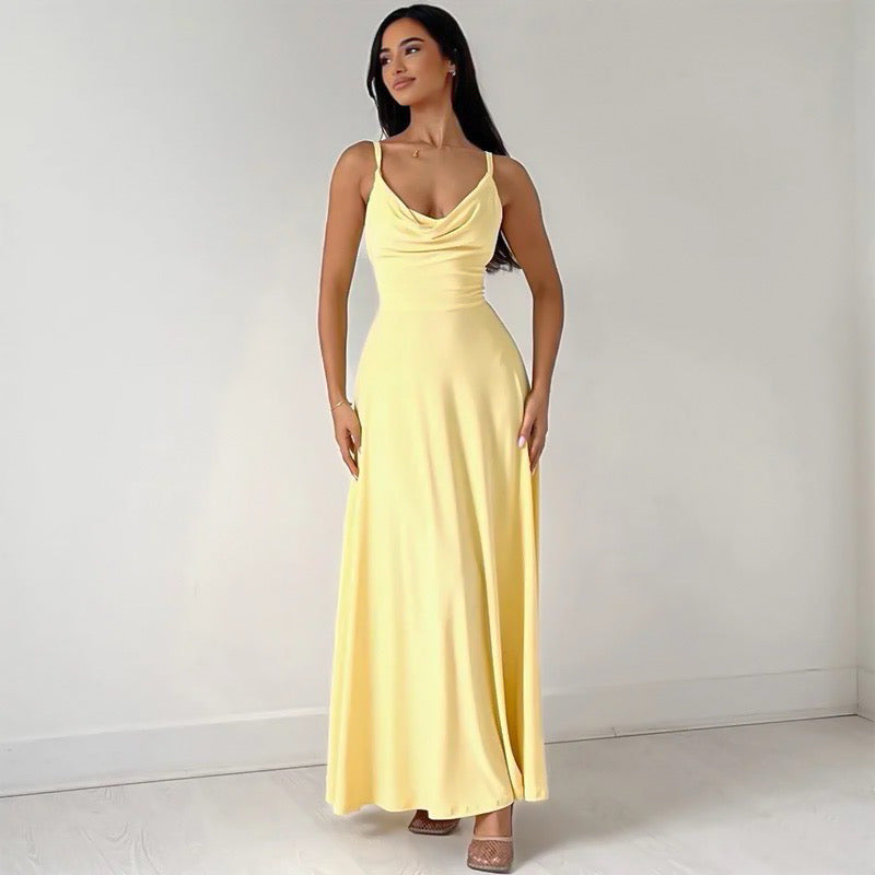 Women's Midi Dress - Sleeveless - Slim Waist - A-Line Flowy Skirt - Scoop Neckline