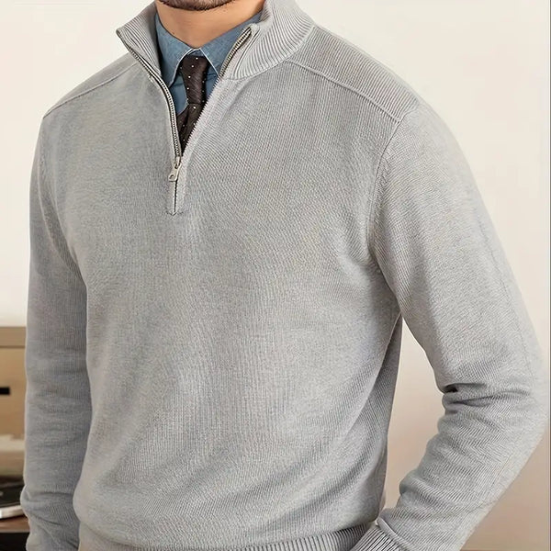 Mens 100 Percent Cotton Half Zip Sweater Regular Fit With Ribbed Edge For Smart Casual Style