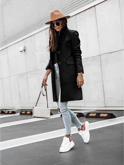 Cozy Oversized Long Sleeve Coat For Women With 2 Button Closure And Soft Knit Comfort