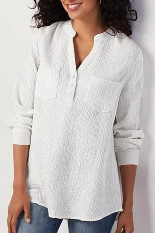 Women's Blouse – Relaxed Fit – Long Sleeves – Natural Fibers – Breast Pockets